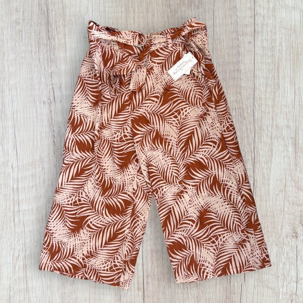NWT FRENCH LAUNDRY Palm Leaf Pattern Wide Leg Palazzo Elastic Cropped Pants L XL